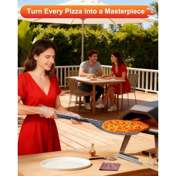 4PCS Perforated Pizza Peel 9&12 Inch, Heat-Resistant Oven Mitts, Bubble Spinner Turning Fork Pizza Peel Oven Tool Kit with 40 Inch Aluminum Handle for Home & Outdoor Pizza Ovens