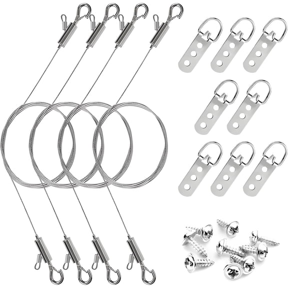 4PCS Picture Hanging Wire Kit, 6.56ft Adjustable Picture Hanging Wire, 3-Hole D Rings Picture Hangers with Screws, 50lbs Heavy Duty for Mirrors, Frames, Canvas Paintings
