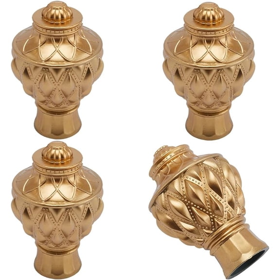 4PCS Pineapple Curtain Rod Covers Ends Gold Plastic Curtain Finials Ends Caps Round Pole Finials 27.8mm Inner Diameter Curtain Heads for Home Office Curtain Roman Rod Decor(99.3x63mm)