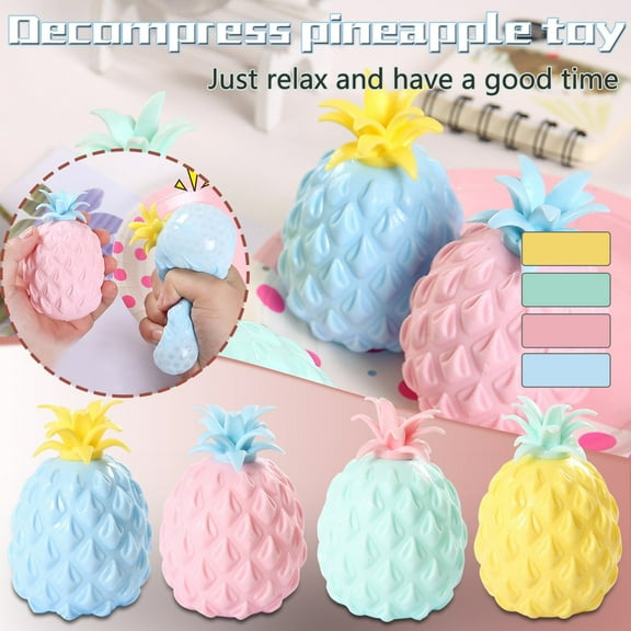 4PCS Pineapple Shaped Stress Balls, Soft Rubber Sensory Fidget Toys for Adults & Kids, Decompression Hand Squeeze Balls for Anxiety Relief, Focus, and Stress Management, Home & Office