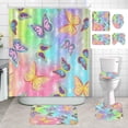 thumbnail image 1 of 4PCS Pink Castle Shower Curtain Set, Modern Luxury Shining Gold Glitter Crown Polka Dot Striped Cartoon Fantasy Kingdom Fairy Tale Girls Girly Bathroom Decor, Non-slip Bath Mat, Princess, 1 of 7