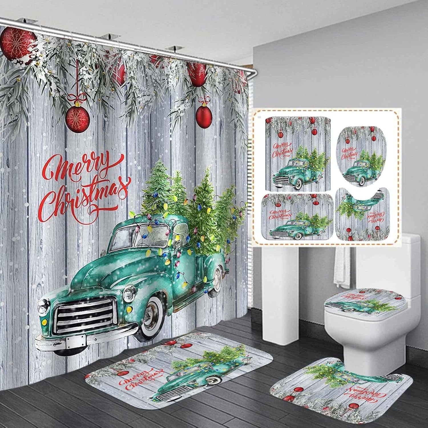 4PCS Pink Flamingo Shower Curtain Set, Palm Leaves Tropical Plant Merry ...