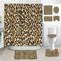 4PCS Pink Leopard Print Shower Curtain Sets with Rugs, Cheetah Print Shower Curtain, Waterproof Fabric Pink Shower Curtain, Safari Wildlife Wild Animal Skin Modern Teen Girls Bathroom Decor