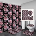 thumbnail image 1 of 4PCS Pink Rose Peony Floral Shower Curtain Sets with Rugs, Waterproof Fabric Black Shower Curtain, Spring Purple Hydrangea Flower Butterfly Green Leaves Plant Garden Girls Women Bathroom Decor, 1 of 7