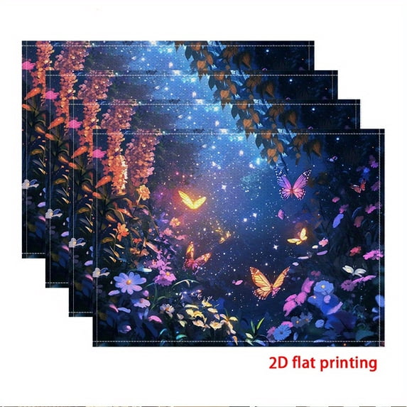 4PCS Placemats, Featuring a Night Garden Design with Butterflies And ...