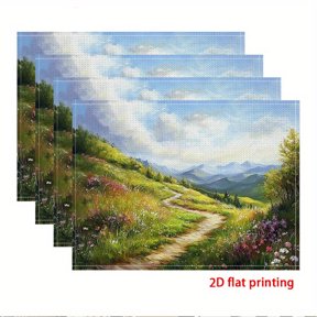 4PCS Placemats,Featuring a Spring Meadow Path Design,fashion print pattern table mat, for dining table, kitchen, party, indoor, holiday, dinner parties and home decor (table mats) 12x18 Inch