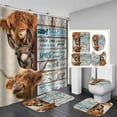 thumbnail image 1 of 4PCS Plant Highland Cow Shower Curtain Sets with Rugs, Waterproof White Fabric Shower Curtain, Farm Animal Bull Cattle Western Rustic Farmhouse Green Eucalyptus Leaf Botanical Bathroom Decor, 1 of 7