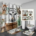 thumbnail image 1 of 4PCS Plant Highland Cow Shower Curtain Sets with Rugs, Waterproof White Fabric Shower Curtain, Farm Animal Bull Cattle Western Rustic Farmhouse Green Eucalyptus Leaf Botanical Bathroom Decor, 1 of 4