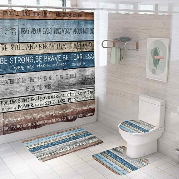 4PCS Plant Inspirational Quotes Shower Curtain Sets with Rugs, Waterproof Fabric Black Shower Curtain, Gold Palm Leaves Banana Monstera Leaf Tropical Botanical Motivational Word Bathroom Decor
