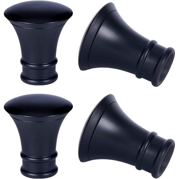4PCS Plastic Curtain Rod Covers Black Trumpet Curtain Caps Ends Decorative Head Curtain Pole Finials 28mm Inner Diameter Round Heads for Home Office Curtain Roman Rod Decor(78x68mm)