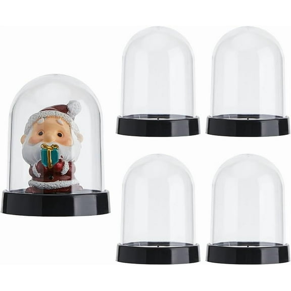 4PCS Plastic Dome Cloche Display Case 2.4x2.12" Plastic Cloche Bell Jar Display Dome with Black Base Arch Glass Dome Cover for Flower Collectables Decorations Crafts Statue