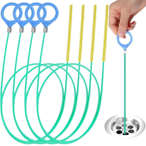4PCS Plastic Drain Cleaner Clog Remover Set Heavy Duty Bathroom Kitchen Pipe Cleaner Safety Efficient Cleaning Spirals