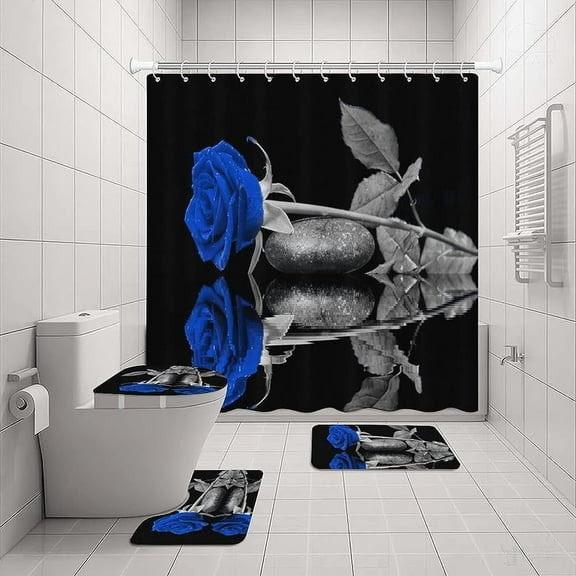 4PCS Inspirational Quotes Shower Curtain Set with Rugs, Toilet Lid Cover and Bath Mat, Shower Curtain with 12 Hooks, Durable Waterproof Bathroom Decor Set