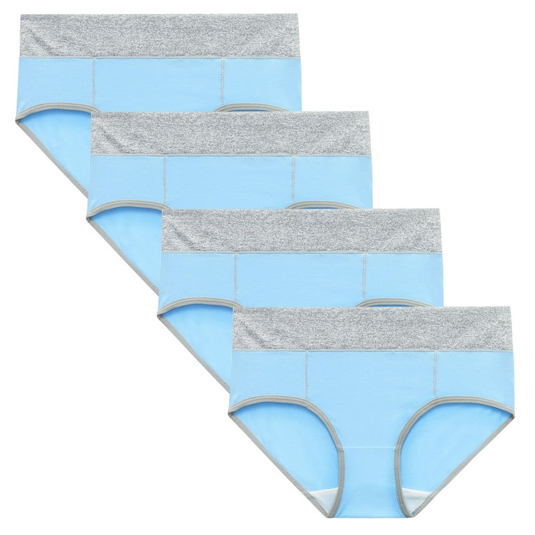 4PCS Plus Size High-Waist Panties For Women Underwear Cotton Solid