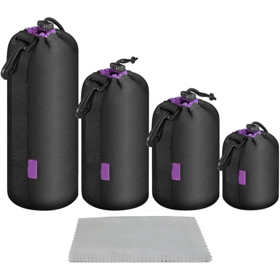 4PCS Polyester Camera Liner Bag, Waterproof Protective Pouch with Drawstring Closure, Purple Clutch Style for Travel Storage