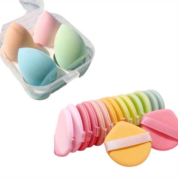 4PCS Powder Puff Makeup Sponge Set in Box - Soft, Non-Absorbent Sponges for Smooth Application + 7PCS Water Drop Gradient Color Dual-Sided Cushion Puffs - Wet & Dry Use for Setting Powder, Foundation