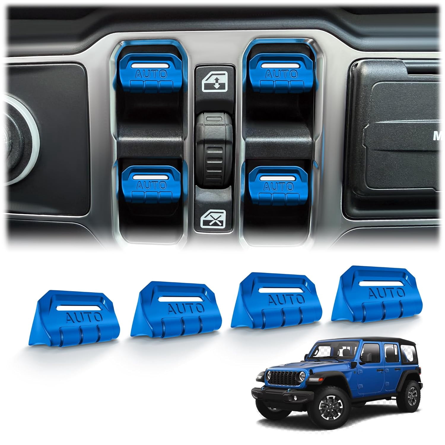 4PCS Premium Aluminum Window Decorative Switch Ring Trims Button Cover Set for Jeep Wrangler JL JLU 2018-2025 2026 & Gladiator JT 2020-2026 Accessories - Metal Finish, Interior Upgrade (Red)