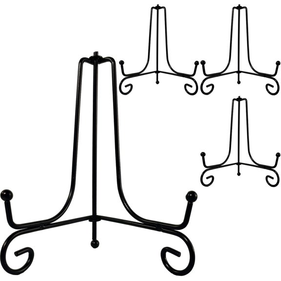 4PCS Premium Black Iron Plate Stands for Display 6 Inch, Decorative Solid Metal Plate Holders for Displaying, Mini Easel, Frame, Book, Card, Plaque, Bowl, Picture Stands for Display