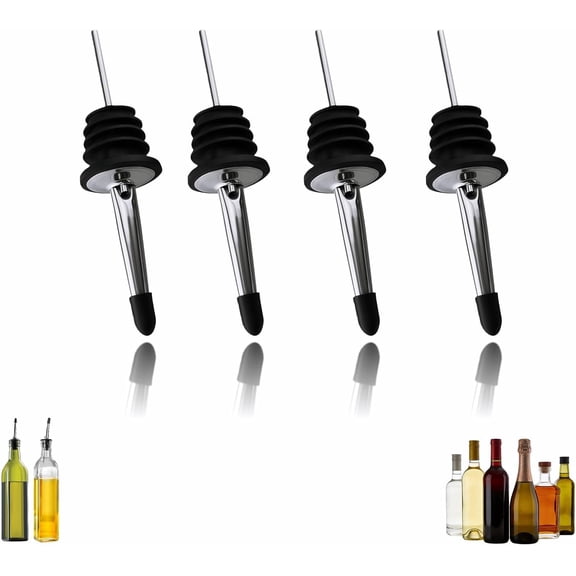 4PCS Premium Wine and Oil Pourer Set, 304 Stainless Steel Pour Spouts for Liquor & - Reusable, Dishwasher Safe, Precision Flow Control, Leak-Proof Seal, Fit Most Whiskey Bottles (S (Hat1))