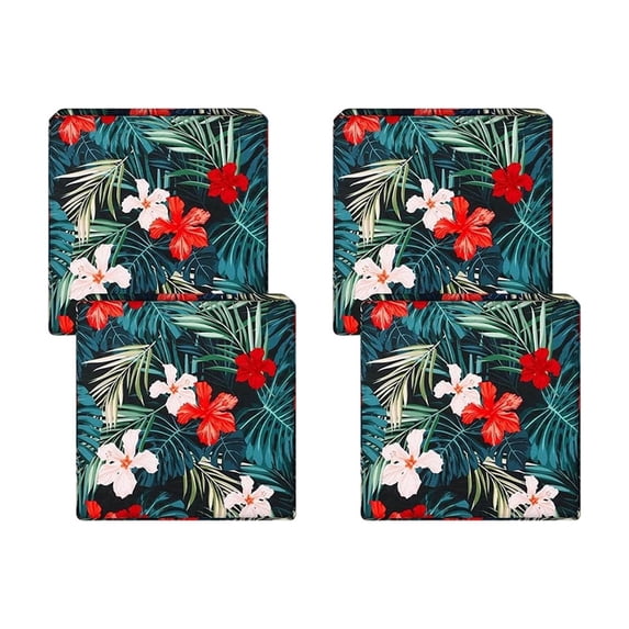 4PCS Printed Outdoor Patio Seat Cushion Cover, Waterproof Stretch Wicker Sofa Cushion Slipcover, Floral Geometric Pattern Furniture Cushion Protector for Garden Rattan Chair 27.56x25.2 Inch