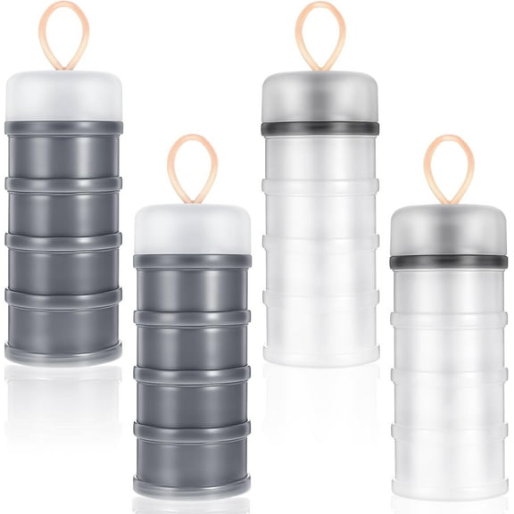 4PCS Protein Powder Container with Funnels Stand, 4 Stackable Non-Spill Protein Powder Dispenser On the Go Portable Leakproof Snack Storage Container for Travel Workout Fitness (Gray + White)