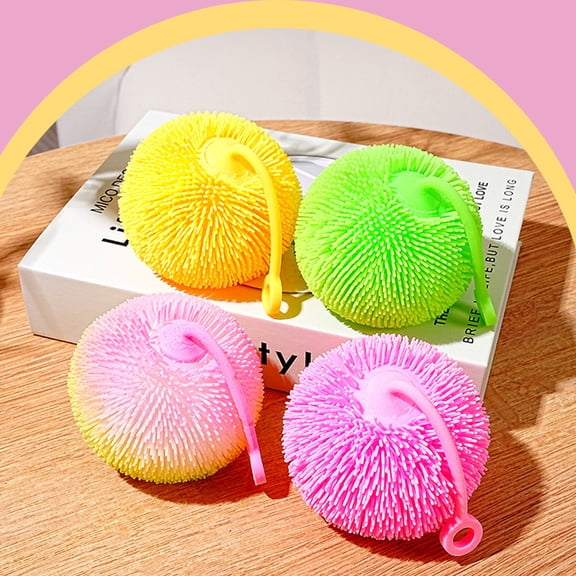 4PCS Puffer Balls Glow in The Dark, Spiky Ball with Lights & Stretchy String, Birthday Gift & Party Favor, Cute Stress Balls Fidget Sensory Toys for Teens