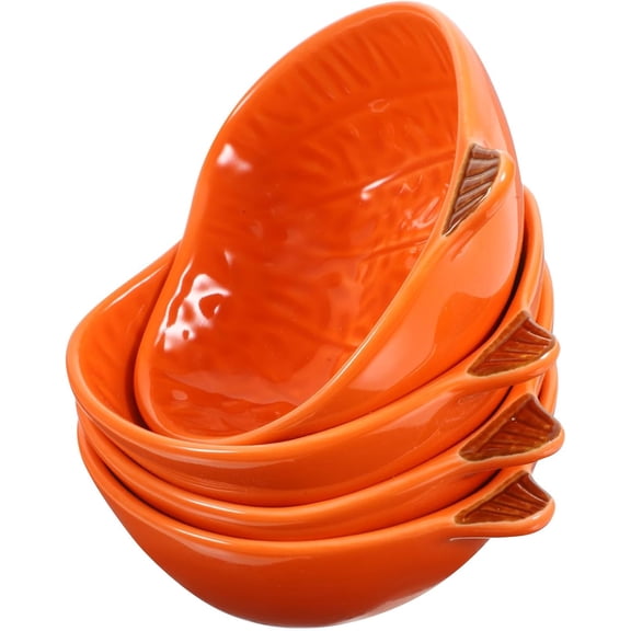 4PCS Pumpkin Sauce Bowl Ceramic Serving Dish, Orange Pumpkin Shape Smooth Finish