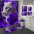 thumbnail image 1 of 4PCS Purple Rose and Leopard Shower Curtain Bathroom Set with Non-Slip Rugs, Toilet Lid Cover and Bath Mat, Purple Bathroom Decor Set Accessories Shower Curtains with 12 Hooks, 72 x 72 Inch, 1 of 5