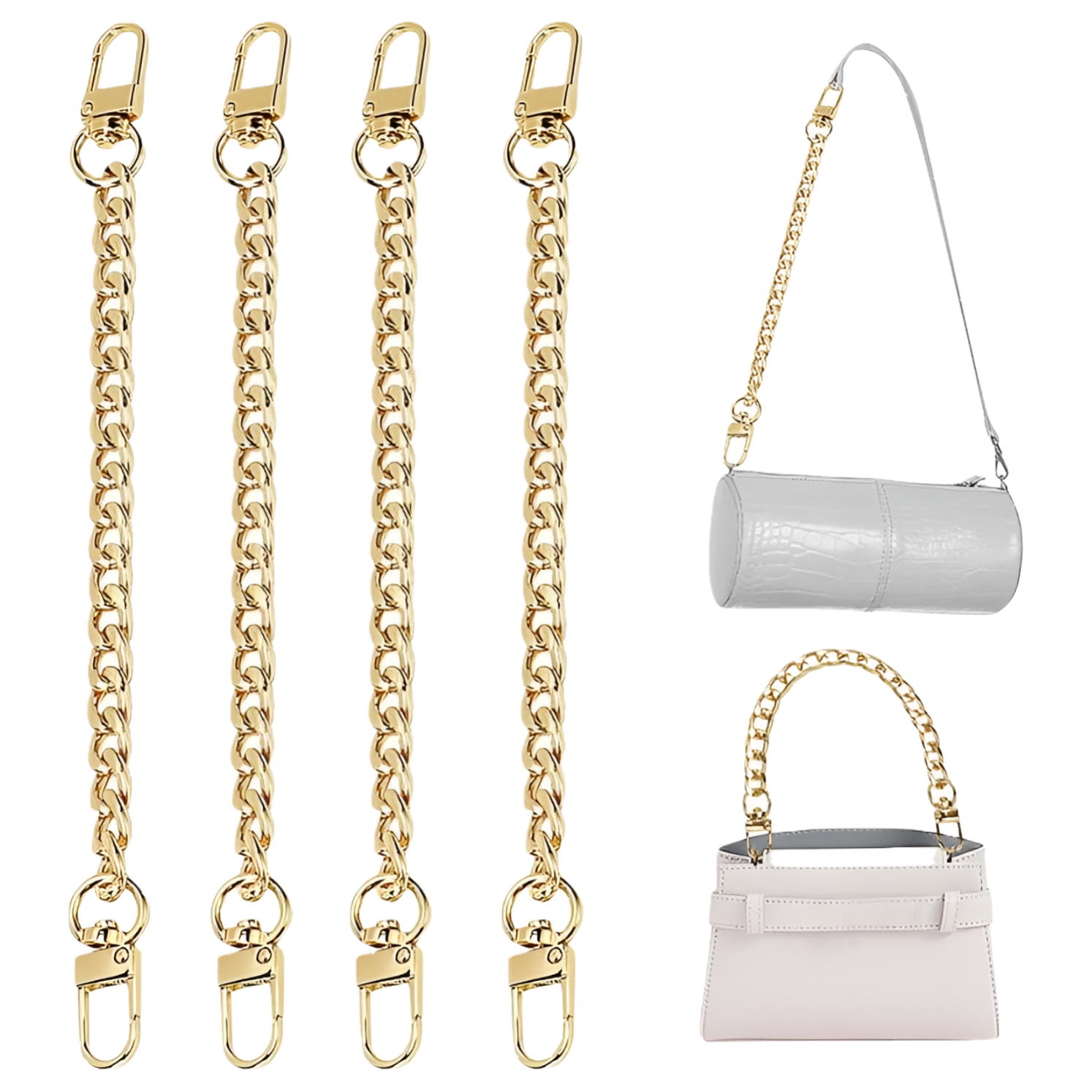 4PCS Purse Chain Strap Flat Handbag Replacement Strap with Metal Buckles Purse Strap Extender Bag Accessories Decoration for Wallets Handbags 7.87 Inches Light Gold Walmart