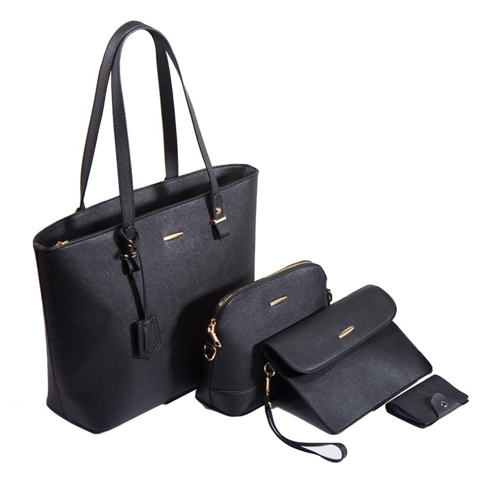 4PCS Purses And Wallets Set For Women Work Tote Satchel Handbags Shoulder  Bag Top Handle Totes Purse With Matching Wallet(Black) 