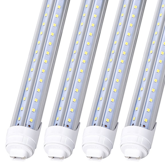 4PCS-R17D/HO 8FT LED Bulbs - Rotate V Shape, 6000K Cold White 100W, 15000LM, 200W Equivalent F96T12/DW/HO, Clear Cover, T8/T10/T12 Replacement, Dual-End Powered, Ballast Bypass