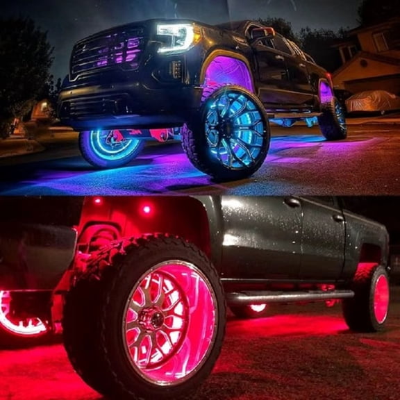 4PCS RGB LED Wheel Ring Lights | App & Remote Multi-Color Chasing Rim Neon Lights, Waterproof Underglow for Truck SUV ATV Off-Road