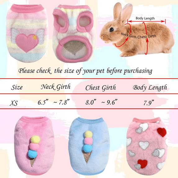 4PCS Rabbit Bunny Clothes Guinea Pig Clothes Costume Small Pet Cozy Fleece Vest Warm T-Shirt Sweater for Ferret Teacup Poodles Puppy Kitten and Other Small Animals