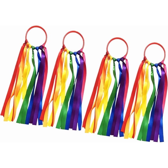 4PCS Rainbow Hand Kites, Plastic Dancing Ribbon Streamer Wand for Play Dancing Running in Indoor Outdoor Party, Holiday Celebration(xxw)