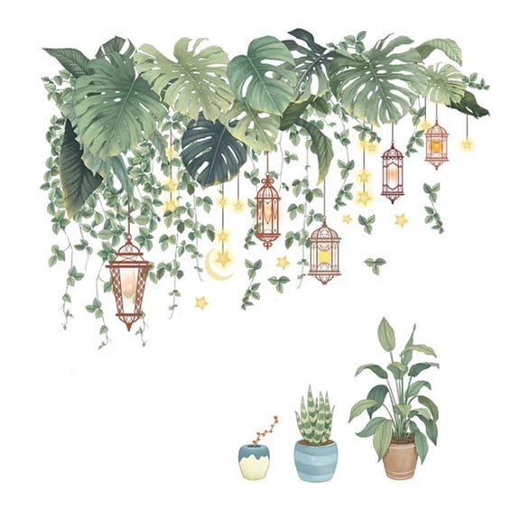 4PCS Ramadan Style Wall Stickers Removable Leaves Bonsai PVC Decals Self-Adhesive Sticker Decor