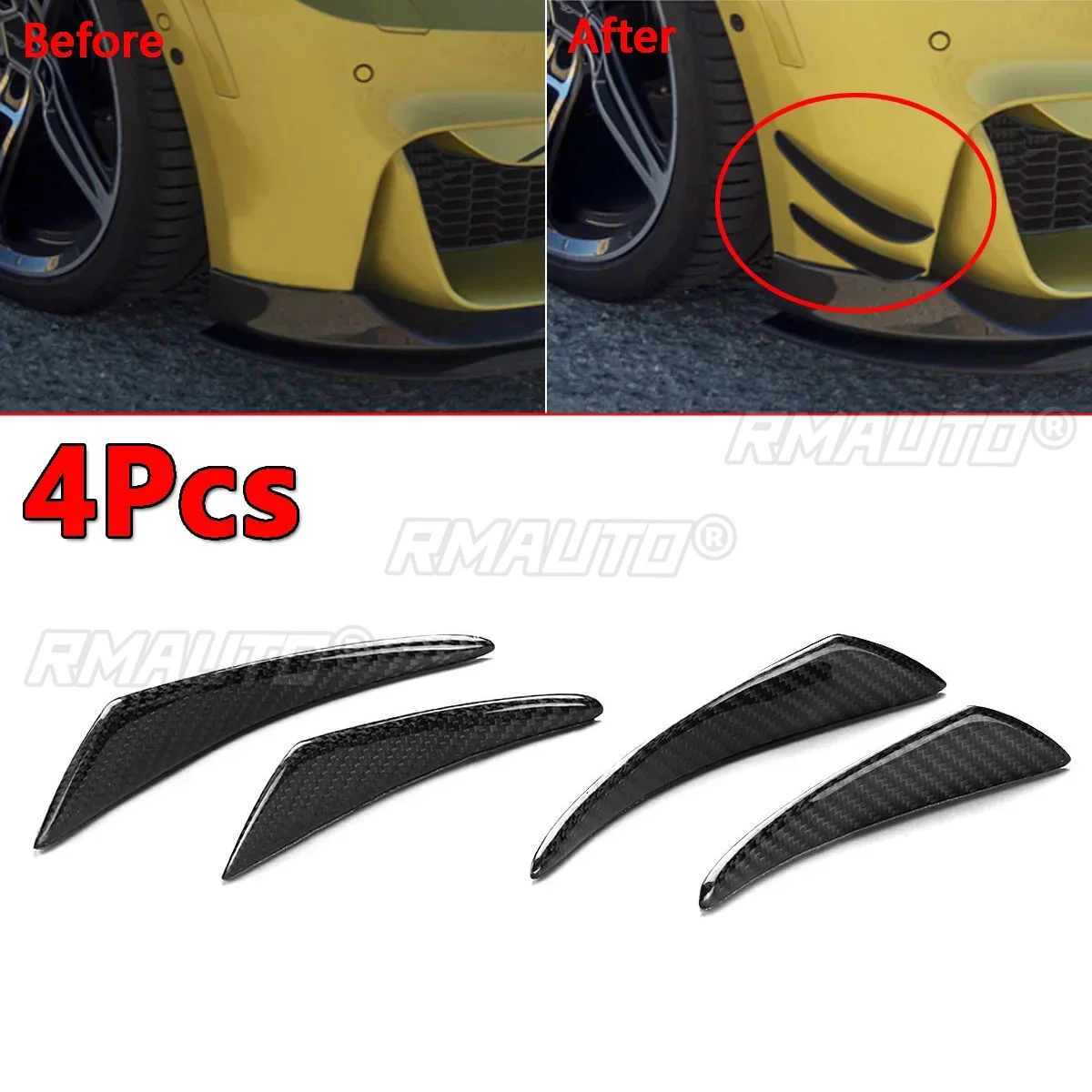 4PCS Real Carbon Fiber Car Side Fins Canards Spoiler Canard Stickers ...