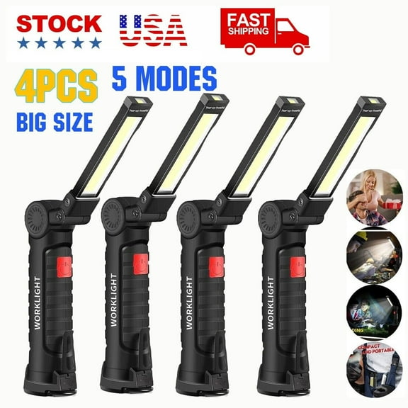 4PCS Rechargeable LED COB Work Light Mechanic Flashlight Lamp Magnetic Base Bright