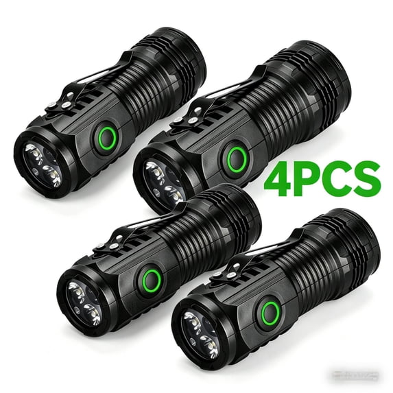 4PCS Rechargeable Mini LED Flashlight, Lumen High Bright 3-LED Pocket Light with Clip, IPX4 Waterproof, for Camping, Hiking, Emergency, Car Repairing & Outdoor Use