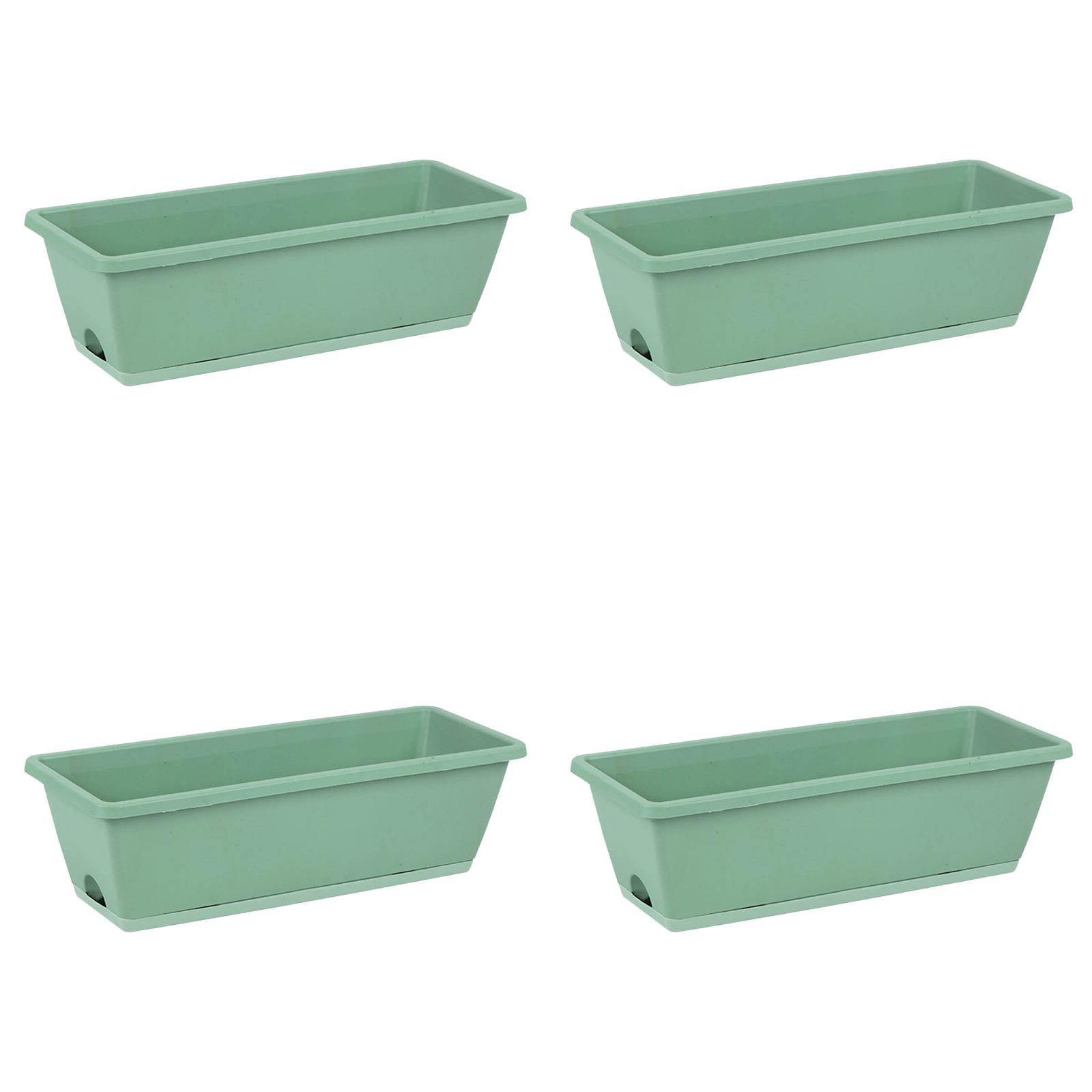 4PCS Window Box Planter with Drainage Holes & Matching Saucers,17 Inch Rectangular Flower Pot for Vegetables Herbs Flower for Indoor Outdoor Garden Decor Patio Balcony Windowsill Deck Railing
