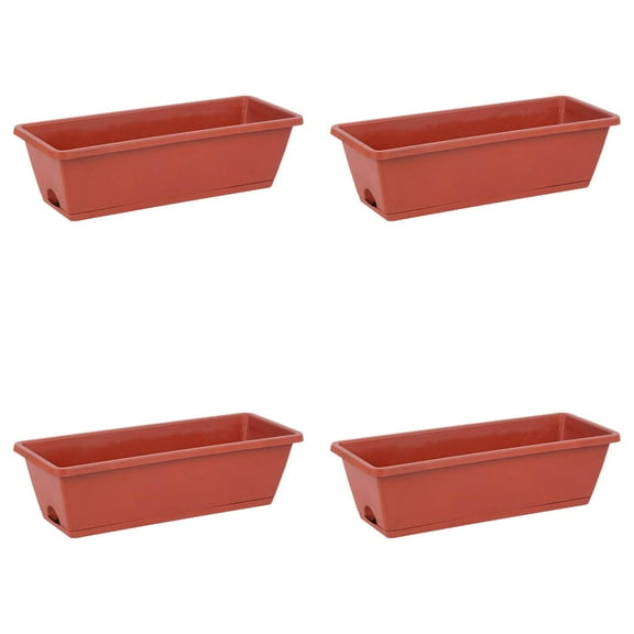 4PCS Rectangle Window Box Planter with Built-In Drainage System & Detachable Trays,17 Inch Plastic Flower Pot for Indoor Outdoor Plants Vegetables Herbs Flowers Patio Balcony Windowsill Garden Decor