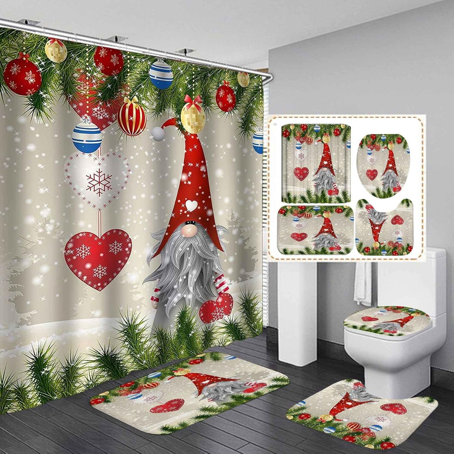 4PCS Red Buffalo Plaid Truck Shower Curtain Set Leopard Print Xmas 4pcs-red-buffalo-plaid-truck-shower-curtain-set-leopard-print-xmas