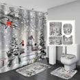 thumbnail image 1 of 4PCS Red Buffalo Plaid Truck Shower Curtain Set, Leopard Print Xmas Tree Winter Holiday Farmhouse Christmas Bathroom Decor, Waterproof Fabric White Shower Curtain, Non-Slip Bath Mat, 1 of 7