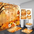 thumbnail image 1 of 4PCS Red Christmas Tree Shower Curtain Sets, Christmas Village Printed Shower Curtain Sets with Rugs, Toilet Lid Cover and Bath Mat for Bathroom Set Decor Christmas Bathroom Decor Theme, 1 of 7