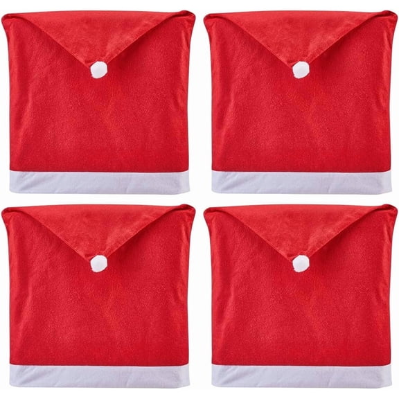 4PCS Red Hat Dining Chair Covers Christmas Non-Woven Cloth Santa Claus Hat Chair Back Cover Removable Washable Kitchen Seat Slipcovers