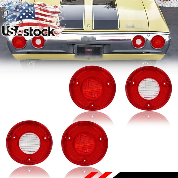4PCS Red Lens Rear Bumper Tail Light Rear Light Brake Lights Backup Lights Reverse Light Reflector Light For 1972 Chevry Chevelle Malibu SS No bulb/Socket Car Accessories