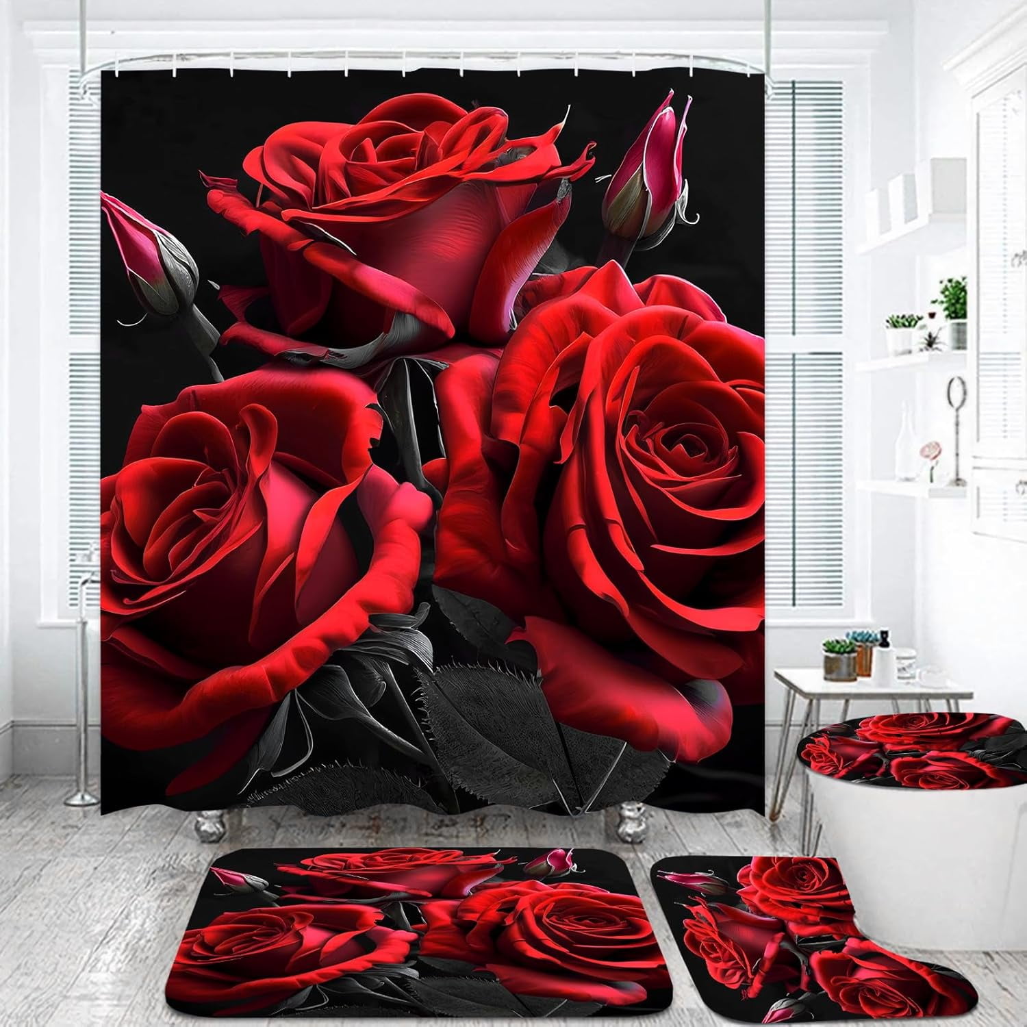 Red Shower Curtain Set