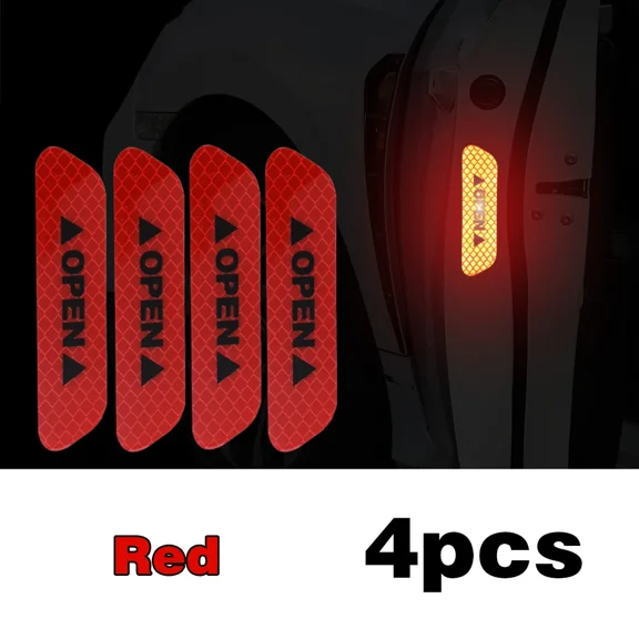4PCS Reflective Car Door Open Warning Stickers, High Visibility Anti-Collision Reflector Tape Decals, Waterproof Self Adhesive Safety Mark, Universal Auto Interior Exterior Car Accessories