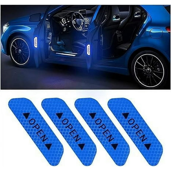 4PCS Reflective Open Warning Stickers for Car Door, Night Visibility Auto Safety Prompt Decals, 3.6 Inch Anti-Collision Protective Strip Tape, Car Accessories Universal for Truck, SUV, Van