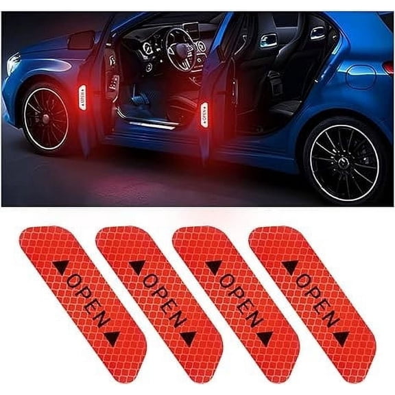 4PCS Reflective Open Warning Stickers for Car Door, Night Visibility Auto Safety Prompt Decals, 3.6 Inch Anti-Collision Protective Strip Tape, Car Accessories Universal for Truck, SUV, Van