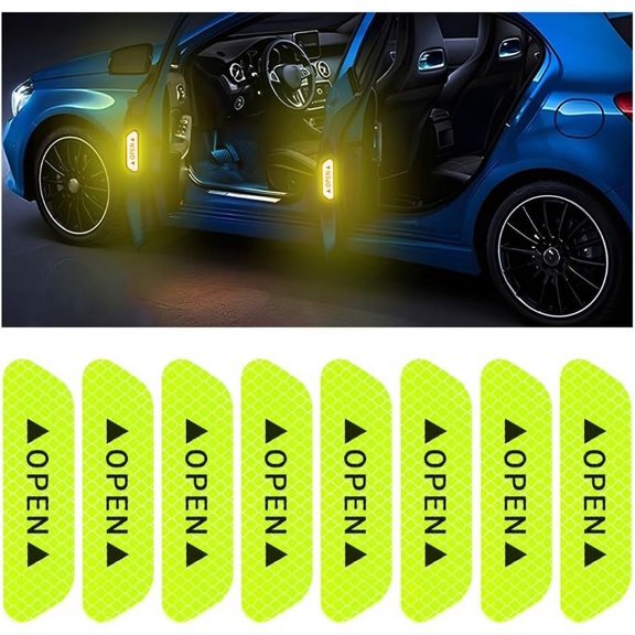4PCS Reflective Open Warning Stickers for Car Door, Night Visibility Auto Safety Prompt Decals, 3.6 Inch Anti-Collision Protective Strip Tape, Car Accessories Universal for Truck, SUV, Van (Blue)